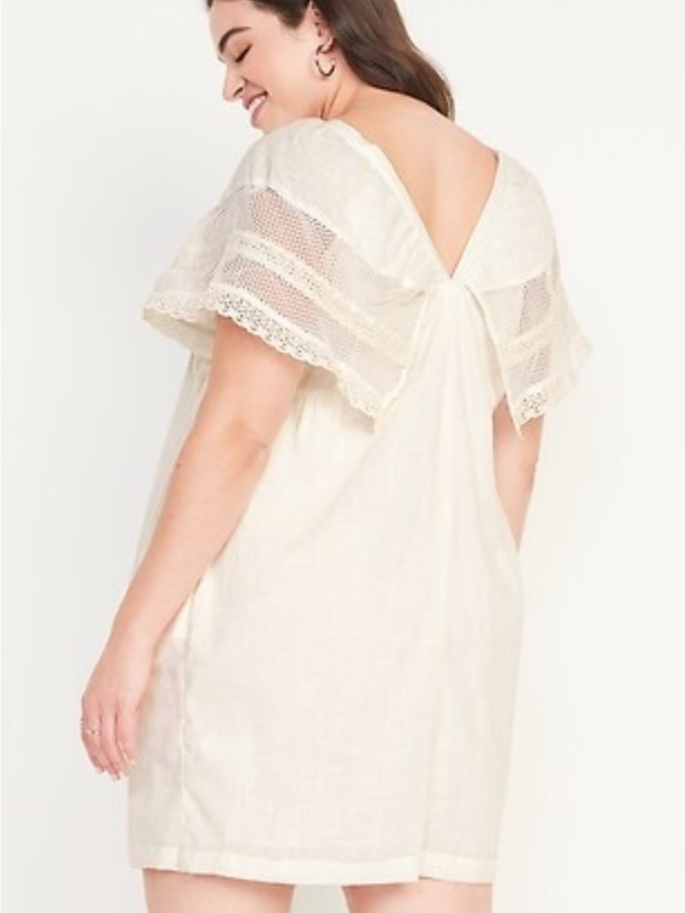 Old Nave lined NWOT Women's White Lace-Trim linen Cotton dress Sz XS